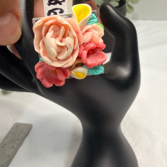 Handmade Floral Polymer Clay Ring - Picture 1 of 7